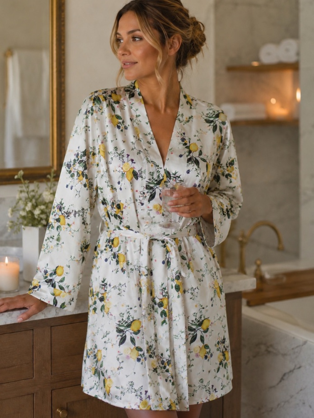 Monique Lhuillier for Pottery Barn Lemon Floral Bees Robe Pockets Size XS/S